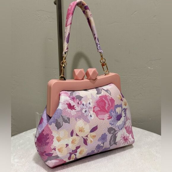 Floral Print Cowhide Leather Handmade Acrylic Frame Clutch Bag, 3 Straps Style - Picture 6 of 14
